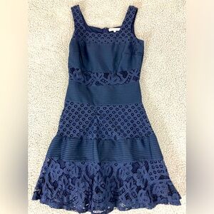 Ryan Michelle Navy Blue Lace Stretch Sleeveless Flowy Dress Women’s Size Medium